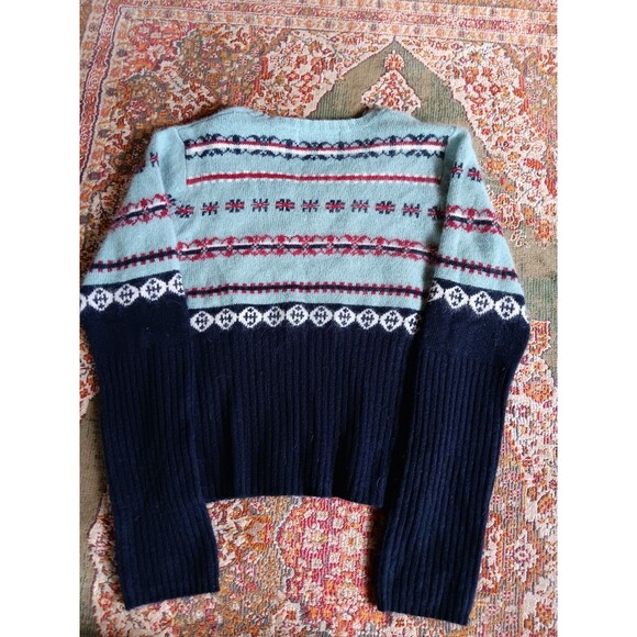 Reference Point Lamb Wool Angora Blue Patterned Mid Riff Sweater Size L - Picture 3 of 3